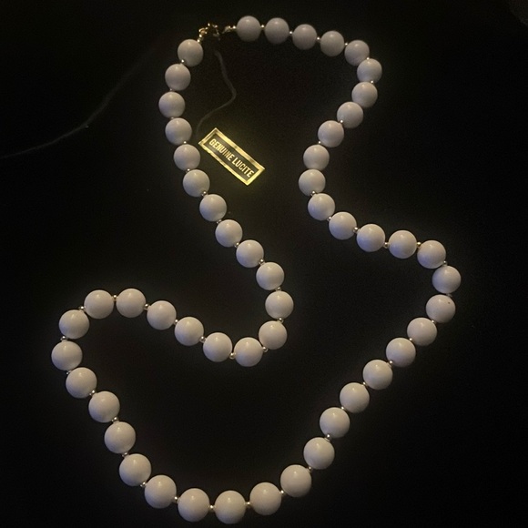 Hong Kong Jewelry - NOS Genuwine Lucite White Round Bead Necklace, Hong Kong